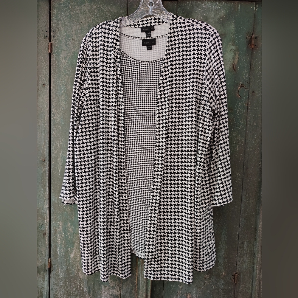 J. Jill Houndstooth Sleeveless Top & Open Front Long Cardigan Size Large Petite
